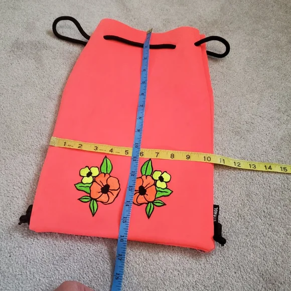 TRIANGL Floral Embroidered Neoprene Backpack Bag Rope Beach Summer Coral Neon - Picture 8 of 13